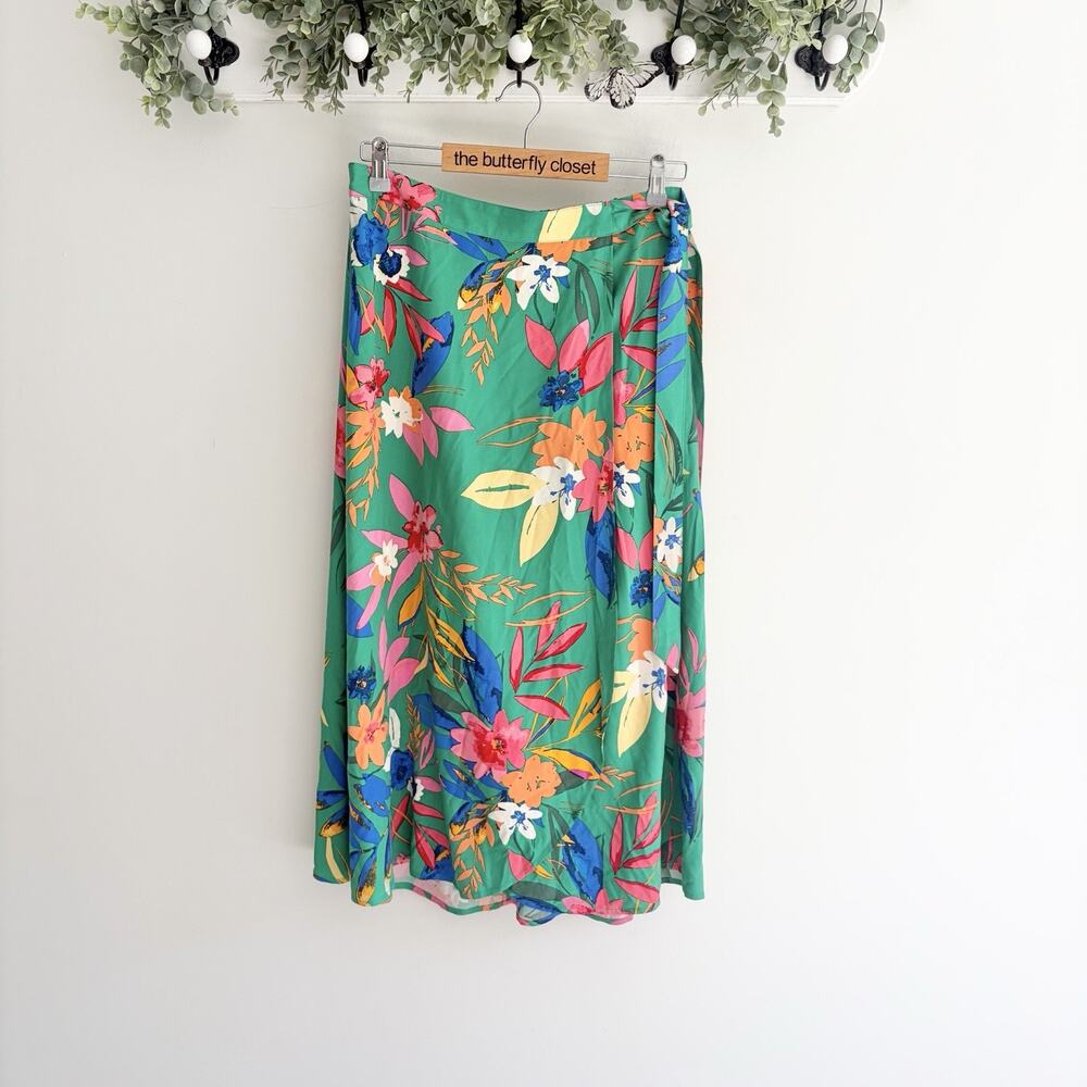 J. Crew Women’s Faux Wrap Midi Skirt Small With Multicolor Floral Print MM 6080
